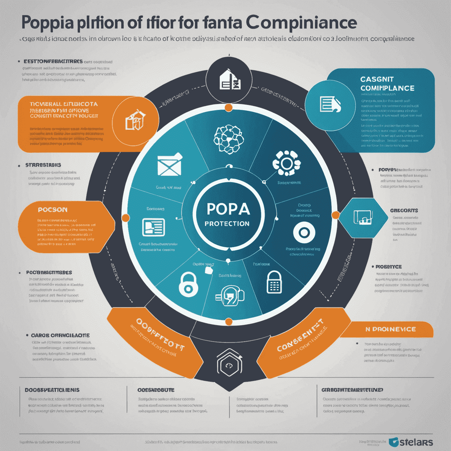 Infographic showing key elements of POPIA: data protection, consent, and compliance