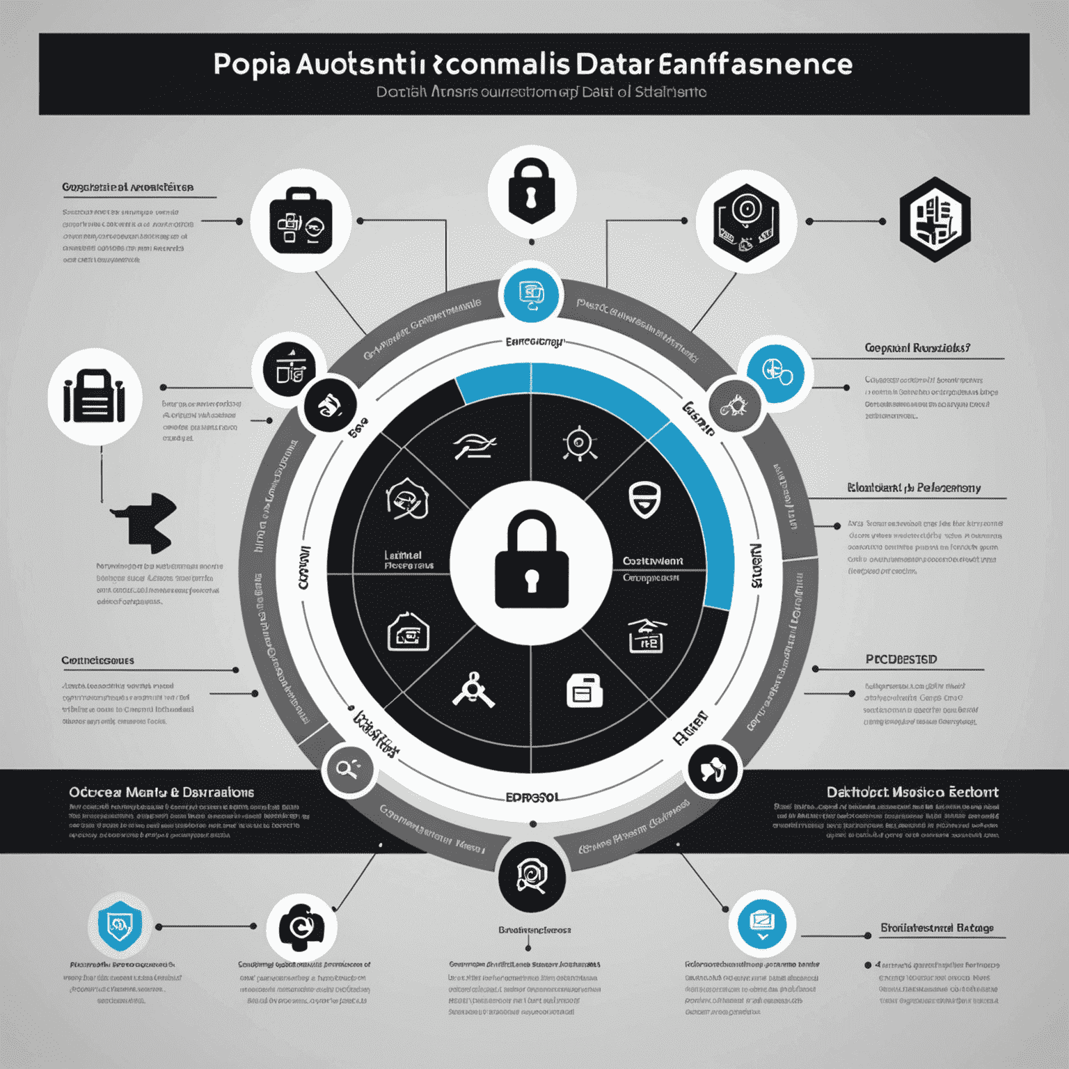 A detailed infographic showing the key elements of POPIA compliance, including data protection, consent management, and security measures. The image uses a professional color scheme of black, grey, and white, with icons representing each compliance area.