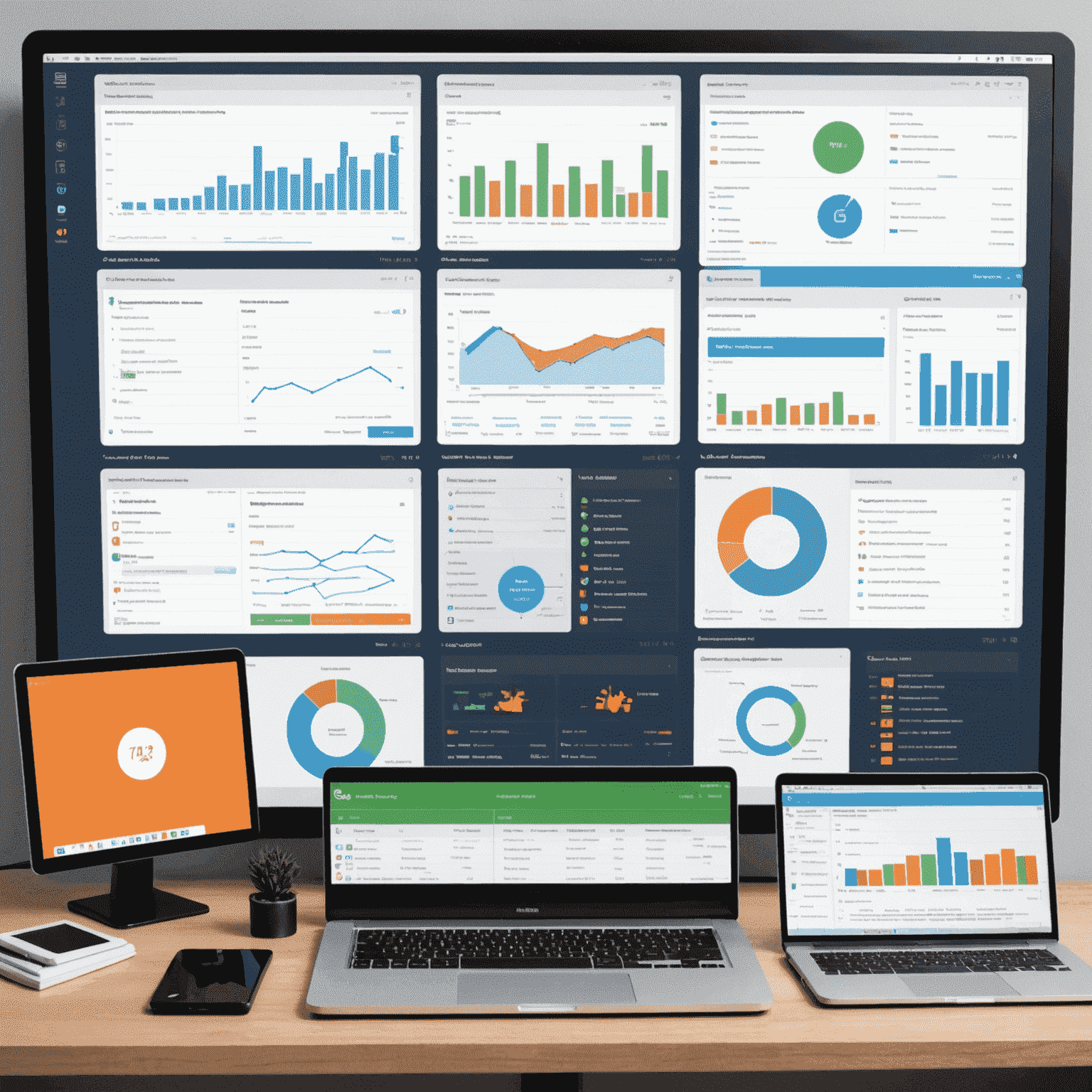 A dashboard showing various configuration management tools and processes, including patch management, version control, and system monitoring